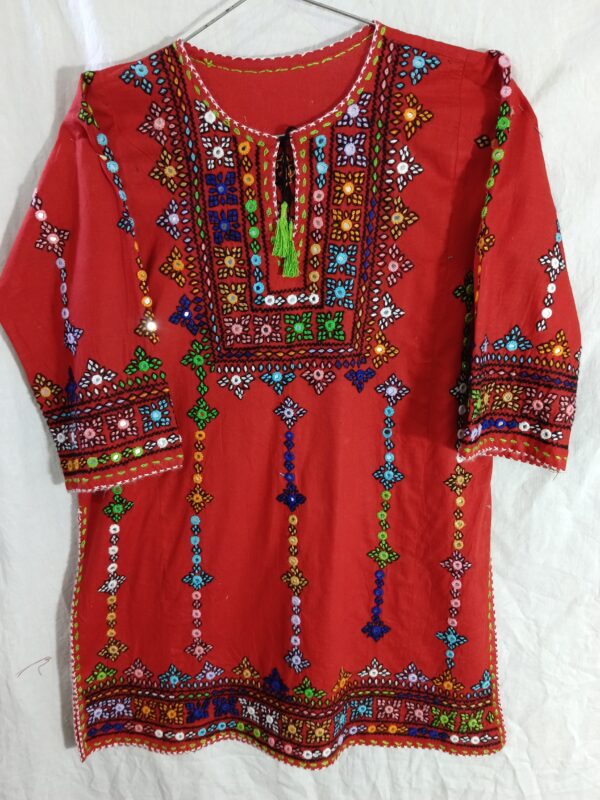 Red Balochi Lawn Kurty 29inch for girls